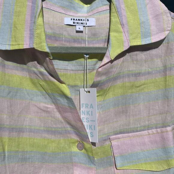 Frankie’s Bikinis Neon Linen Striped Lou Button Up Shirt NWT - Picture 5 of 13